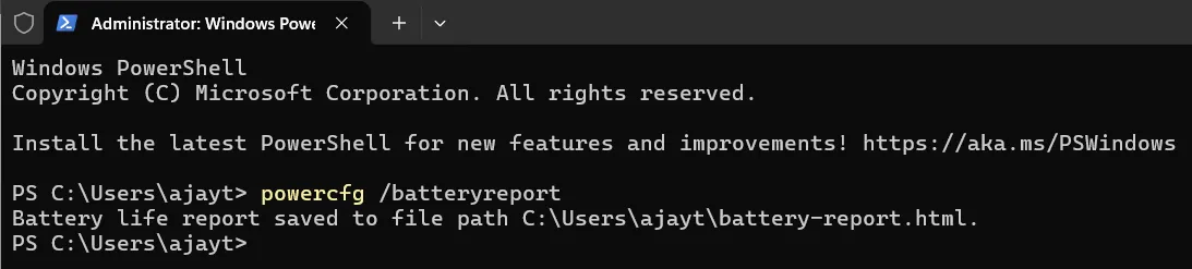 Battery Report using terminal command